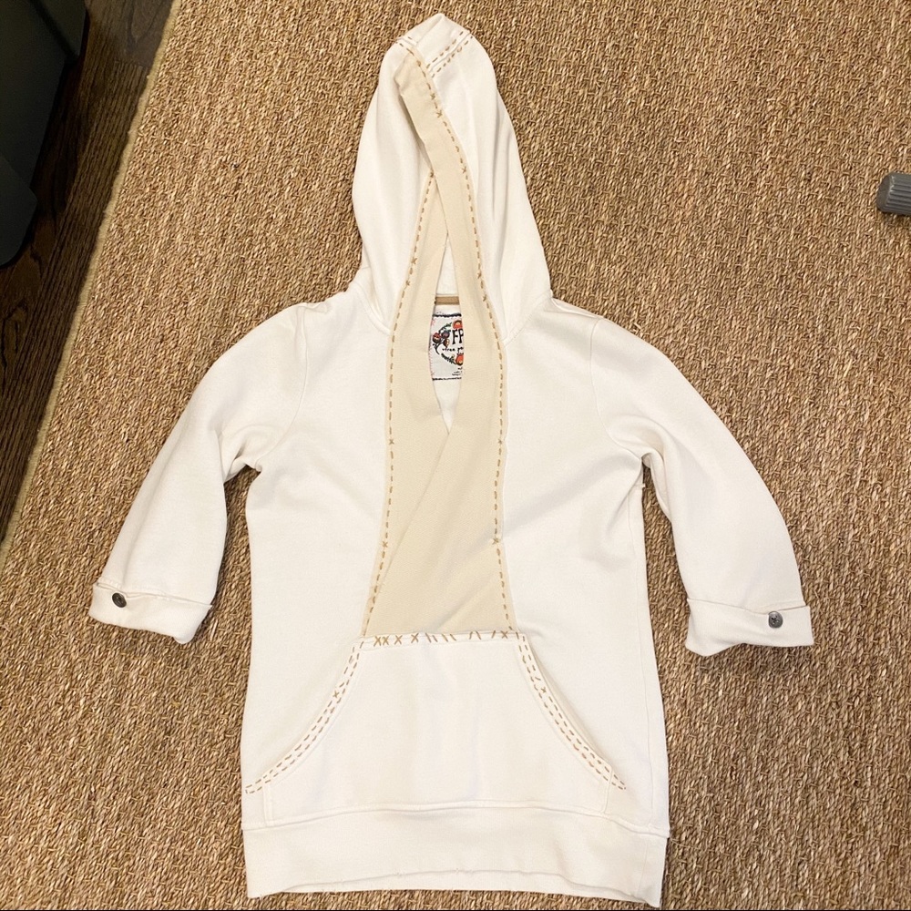 Free People | Cream & Tan Hoodie Sweatshirt